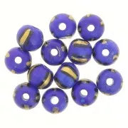 Assortiment de perles rondes aplatie 10x8 mm en os teinté - Rayé - Bleu - Doré x20