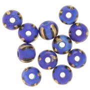 Assortiment de perles rondes aplatie 8x7 mm en os teinté - Rayé - Bleu - Doré x20|raw }}