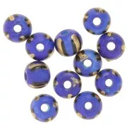 Assortiment de perles rondes aplatie 8x7 mm en os teinté - Rayé - Bleu - Doré x20