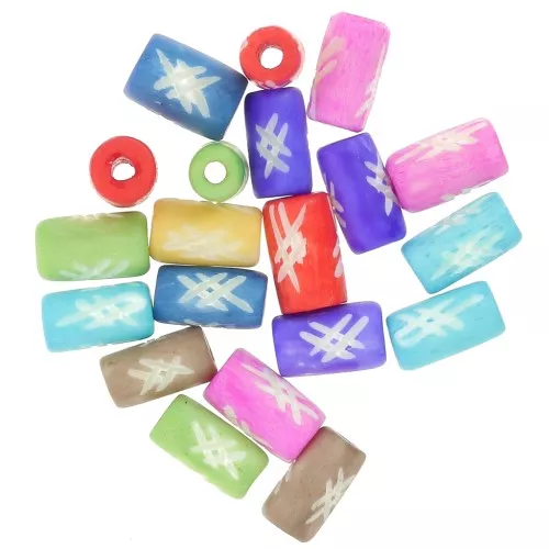 Assortiment de perles tubes 12x7 mm en os gravé - Multicolore x20
