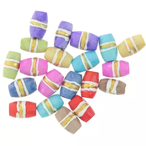 Assortiment de perles olives 12x8 mm en os teinté - Multicolore - Doré x20
