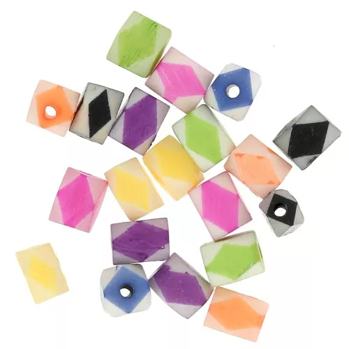 Assortiment de perles tubes facettés 9x7 mm en os teinté - Multicolore x20