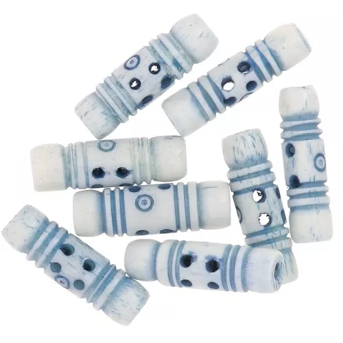 Assortiment de perles tubes 25x7.5 mm en os gravé - Bleu clair x10