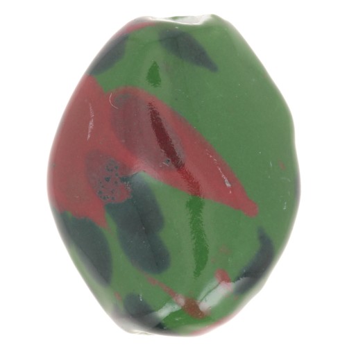 Perle torsadée 28x21.5 mm en céramique - Vert - Marbré rouge et noir x1
