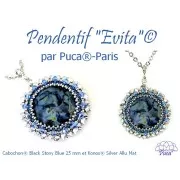 Cabochon rond en verre par Puca® 25 mm - Black Stony Blue Green x1