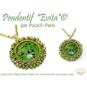 Cabochon rond en verre par Puca® 25 mm - Black Stony Green x1