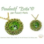 Cabochon rond en verre par Puca® 25 mm - Black Stony Green x1