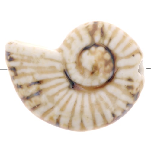 Perle coquillage 40x31 mm en céramique - Beige - Marbré marron x1