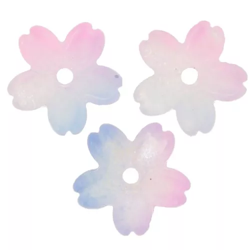 Coupelles fleur 11 mm en verre bicolore - Bleu - Rose x10