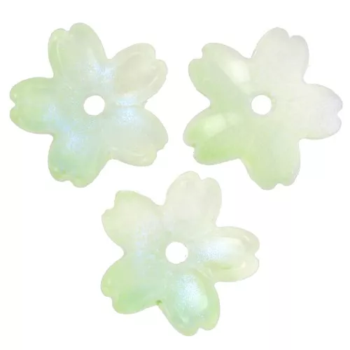 Coupelles fleur 11 mm en verre bicolore - Vert - Vert clair effet nacré x10