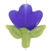 Perle fleur 21.5x20 mm en verre - Bleu foncé - Vert x1