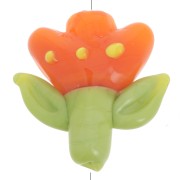 Perle fleur 21.5x20 mm en verre - Orange - Vert x1