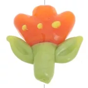 Perle fleur 21.5x20 mm en verre - Orange - Vert x1
