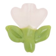 Perle fleur 21.5x20 mm en verre - Rose clair - Vert x1