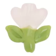 Perle fleur 21.5x20 mm en verre - Rose clair - Vert x1