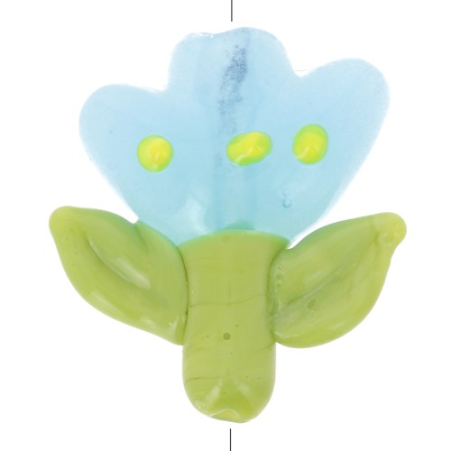 Perle fleur 21.5x20 mm en verre - Bleu - Vert x1
