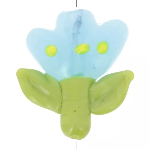 Perle fleur 21.5x20 mm en verre - Bleu - Vert x1