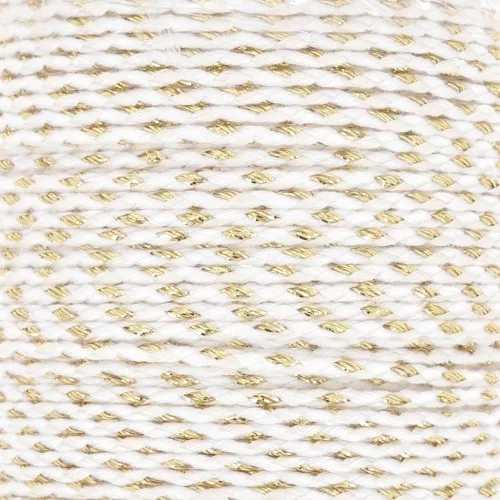 Cordon en coton tressé et fil métallisé 1.5 mm - Blanc - Doré x1m