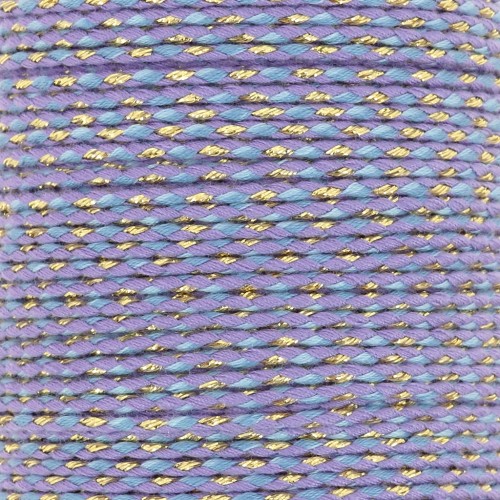 Cordon en coton tressé et fil métallisé 1.5 mm - Multi Bleu - Violet - Doré x1m