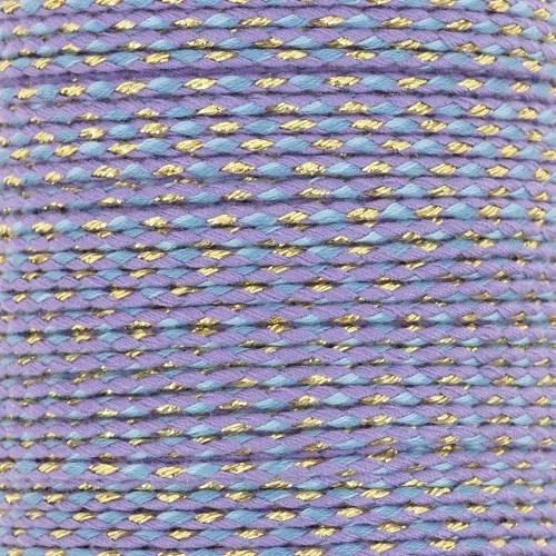 Cordon en coton tressé et fil métallisé 1.5 mm - Multi Bleu - Violet - Doré x1m
