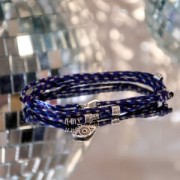 Cordon en coton tressé et fil métallisé 1.5 mm - Multi Bleu - Violet - Doré x1m