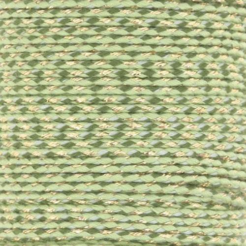 Cordon en coton tressé et fil métallisé 1.5 mm - Multi Vert - Doré x1m