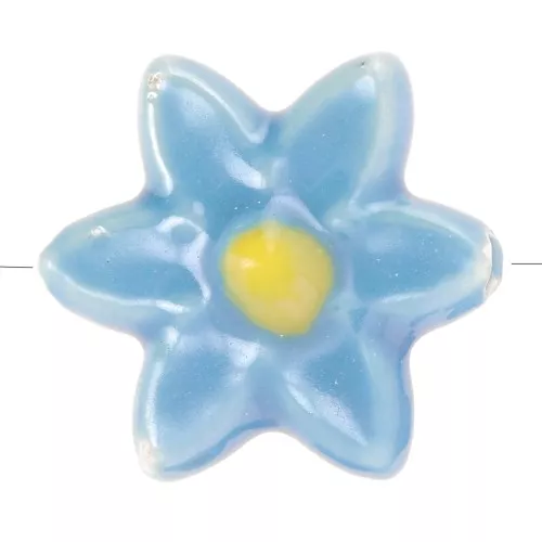 Perle fleur 17x16 mm en céramique - Bleu - Jaune irisé x4