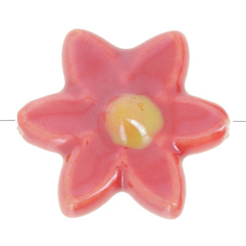 Perle fleur 17x16 mm en céramique - Rouge - Jaune foncé irisé x4
