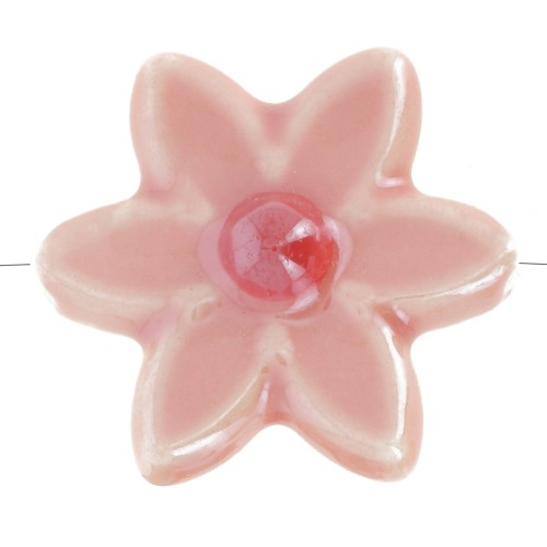 Perle fleur 17x16 mm en céramique - Rose - Rouge irisé x4