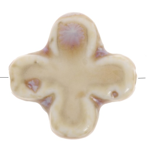 Perle croix 21 mm en céramique - Beige marbré x5