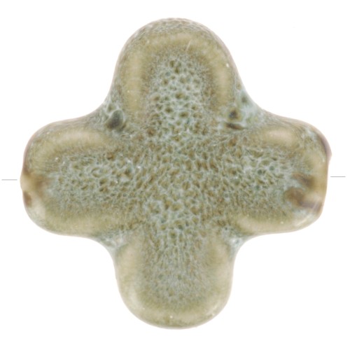 Perle croix 21 mm en céramique - Cyan clair marbré x5