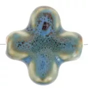 Perle croix 21 mm en céramique - Bleu marbré x5