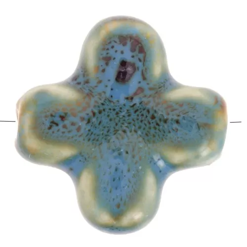 Perle croix 21 mm en céramique - Bleu marbré x5