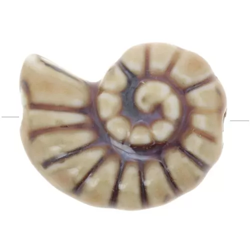 Perle coquillage 20x16 mm en céramique - Beige - Marbré marron x1