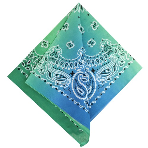 Bandana 100% coton - motif Cachemire - Tie and Dye - Vert foncé - Vert - Bleu x1