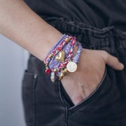 Bandana 100% coton - motif Cachemire - Tie and Dye - Magenta - Lilas - Bleu x1