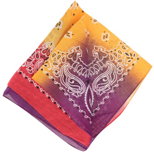 Bandana 100% coton - motif Cachemire - Tie and Dye - Rouge - Safran - Prune x1