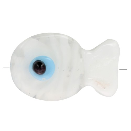 Perle poisson en verre 20x13 mm - Transparent - Blanc x1