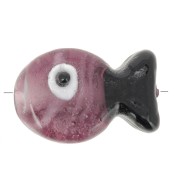Perle poisson en verre 20x13 mm - Prune - Noir x1