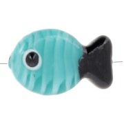 Perle poisson en verre 20x13 mm - Bleu turquoise - Noir x1|raw }}