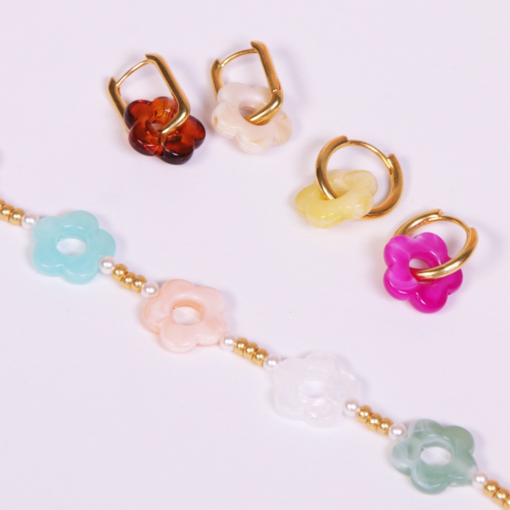 Perboles Rozems Perles fleur en résine translucide 14 mm - Marbré Rose corail x4 ...