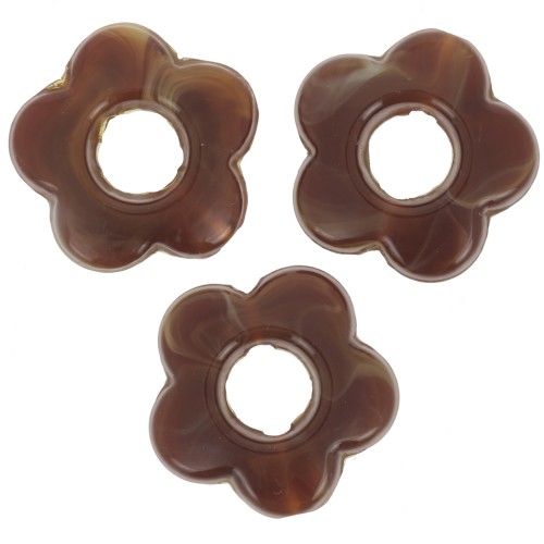 Perles fleur en résine opaque 14 mm - Marbré Marron foncé x4