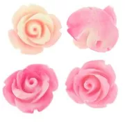 Perles fleur 10 mm en synthétique - Marbré Rose - Crème x4