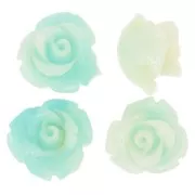 Perles fleur 10 mm en synthétique - Marbré Turquoise x4