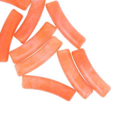 Perles tube incurvé 19x5 mm en acrylique translucide - Orange marbré x10