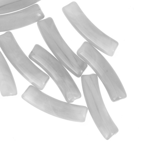Perles tube incurvé en acrylique translucide 19x5 mm - Gris marbré x10
