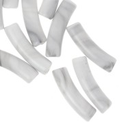 Perles tube incurvé 19x5 mm en acrylique opaque - Marbré Blanc - Gris x10