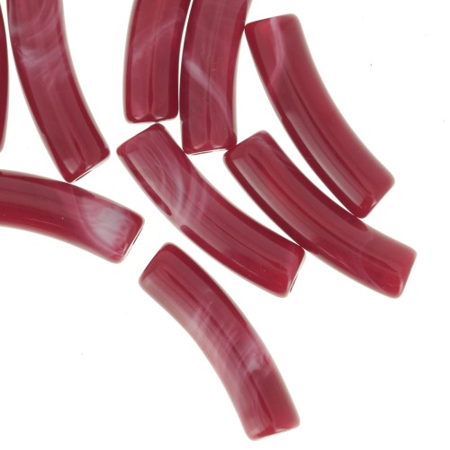 Perles tube incurvé 19x5 mm en acrylique opaque - Rouge marbré x10