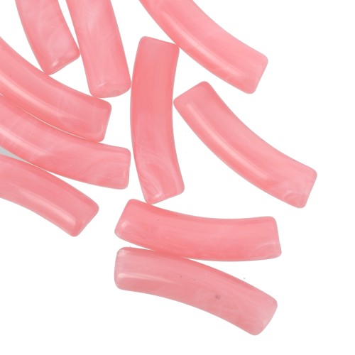 Perles tube incurvé 19x5 mm en acrylique translucide - Rose corail marbré x10