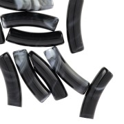 Perles tube incurvé en acrylique opaque 19x5 mm - Noir marbré x10|raw }}